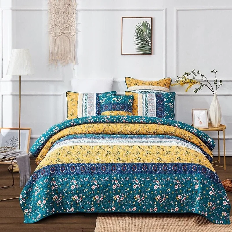 Linen blankets with a rustic and textured lookLinen blankets with a rustic and textured lookTwin Botanical Wild Flowers Cottage Quilt Bedspread Set Blue