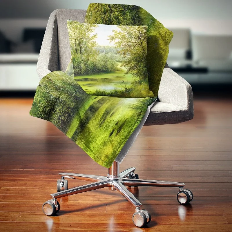 Queen - size blankets for standard - sized bedsQueen - size blankets for standard - sized bedsDesignart 'Green Summer Landscape' Abstract Throw Blanket