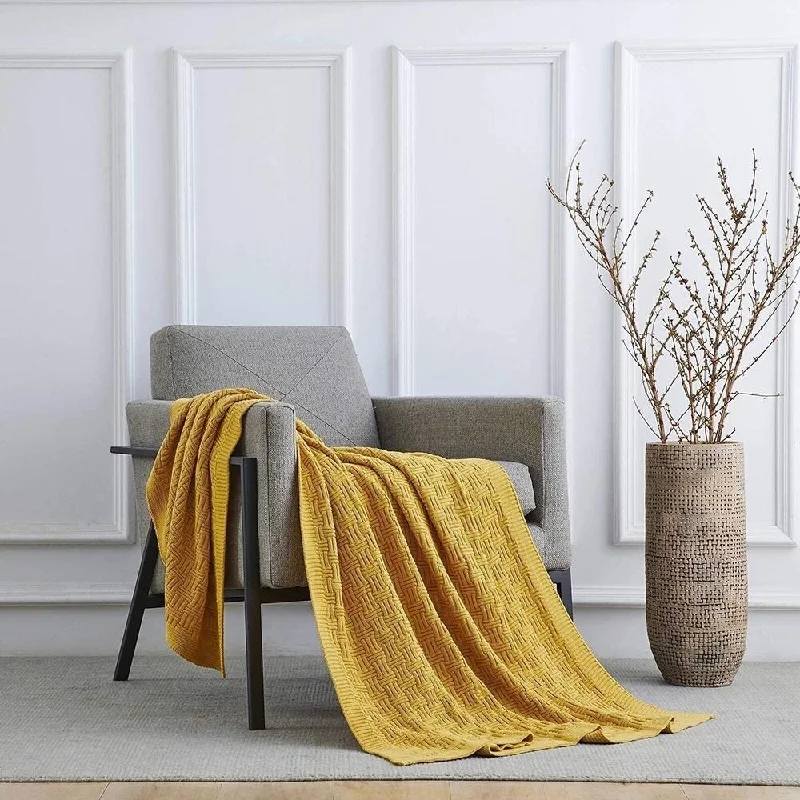 Linen blankets with a rustic and textured lookLinen blankets with a rustic and textured look50" x 60" Cotton Lightweight Knitted Throw Blanket Mustard Yellow