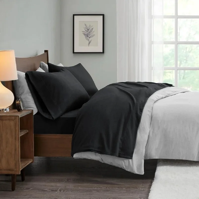 Recycled polyester blankets for an eco - conscious optionRecycled polyester blankets for an eco - conscious option4pc Full Micro Fleece Deep Pocket Printed Sheet Set Black