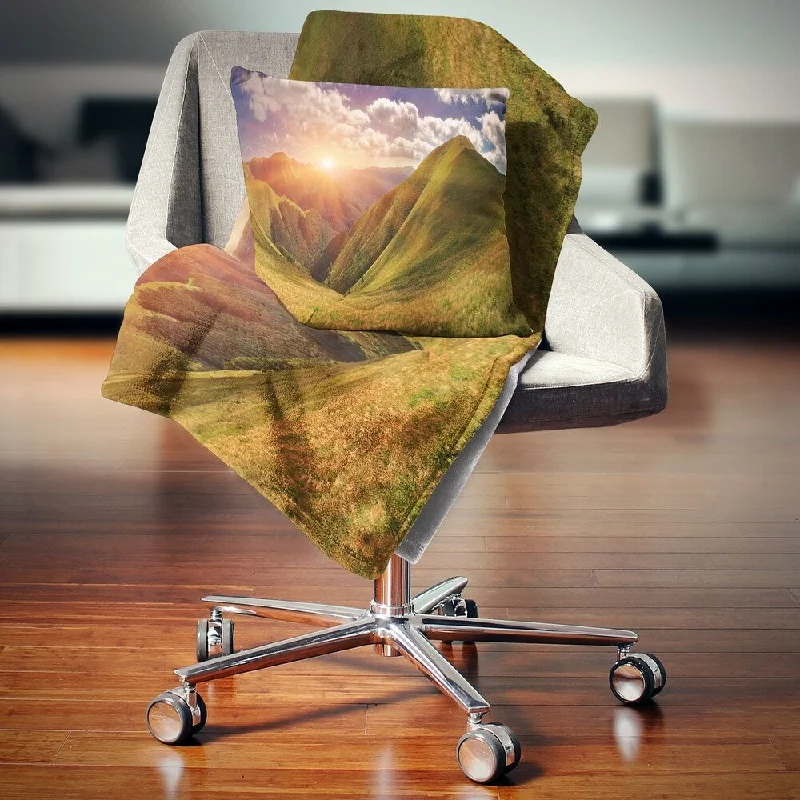 Chenille blankets with a thick and fuzzy textureChenille blankets with a thick and fuzzy textureDesignart 'Sunrise Over Green Mountains' Landscape Photo Throw Blanket