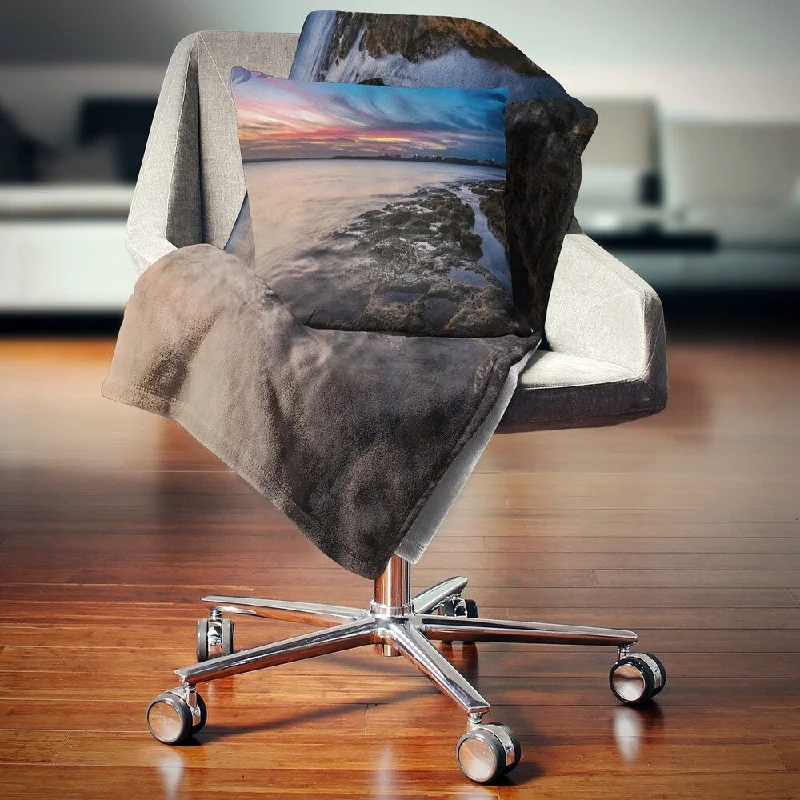 Chenille blankets with a thick and fuzzy textureChenille blankets with a thick and fuzzy textureDesignart 'Colorful Sky and Dark Rocky Sydney Coast' Seashore Throw Blanket