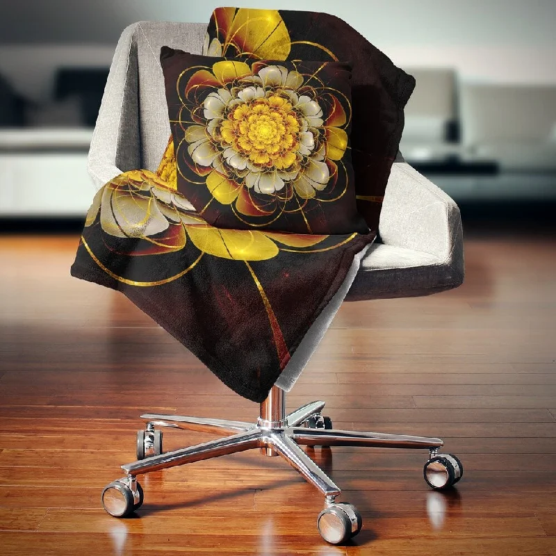 Chenille blankets with a thick and fuzzy textureChenille blankets with a thick and fuzzy textureDesignart 'Dark Gold Fractal Flower' Abstract Throw Blanket