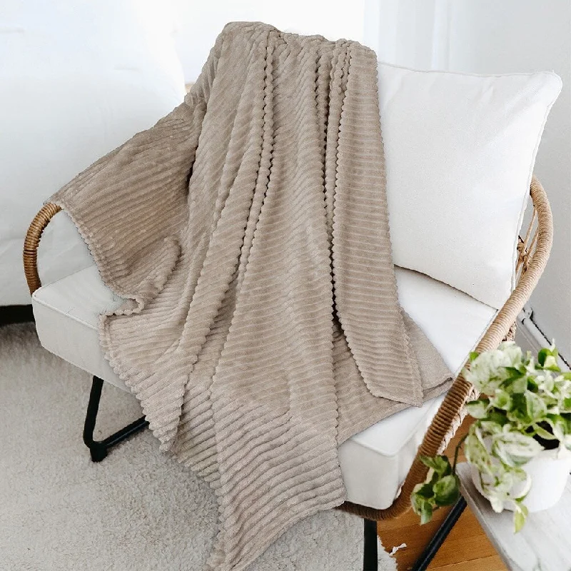 Queen - size blankets for standard - sized bedsQueen - size blankets for standard - sized beds60" x 80" Throw Stripe Flannel Fleece Blanket Taupe