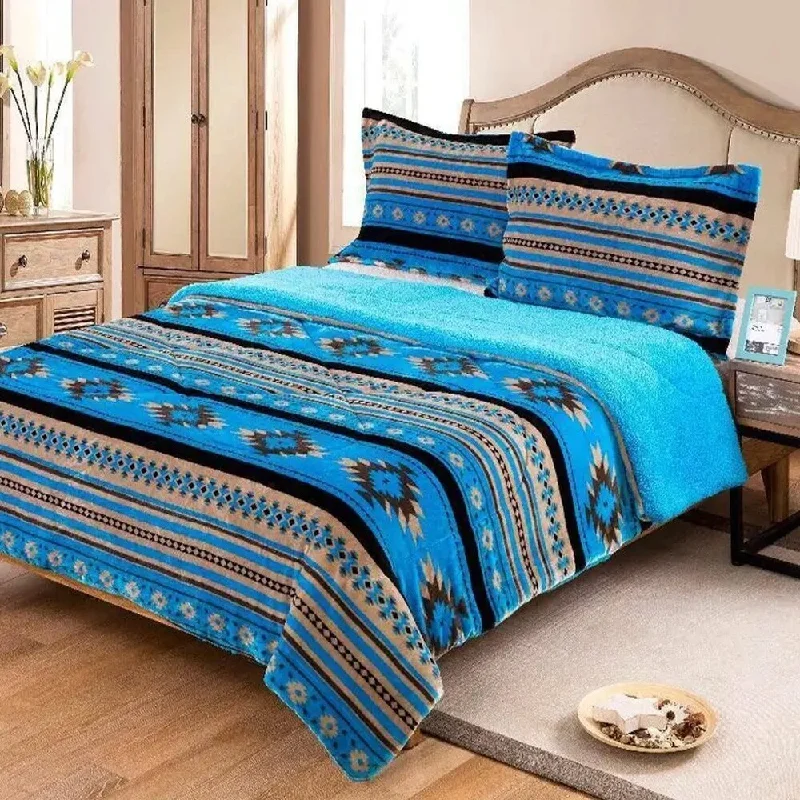 Chenille blankets with a thick and fuzzy textureChenille blankets with a thick and fuzzy texture3pc King Southwest Aztec Sherpa Plush Fleece Blanket Turquiose