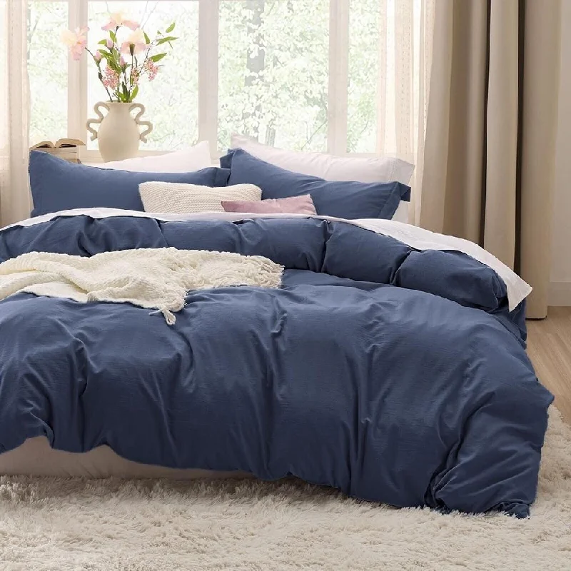 Cotton blankets for breathability and a lightweight feelCotton blankets for breathability and a lightweight feel3pc Full Size Soft Prewashed Duvet Cover Set Navy