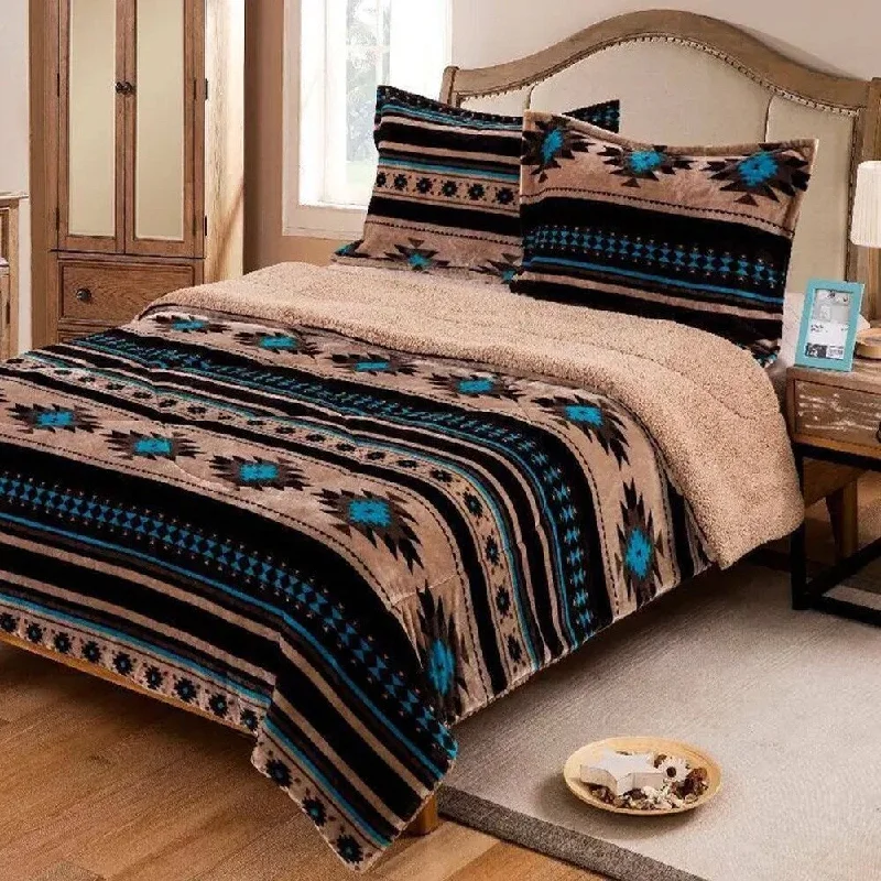 Cotton blankets for breathability and a lightweight feelCotton blankets for breathability and a lightweight feel3pc King Southwest Aztec Sherpa Plush Fleece Blanket Tan