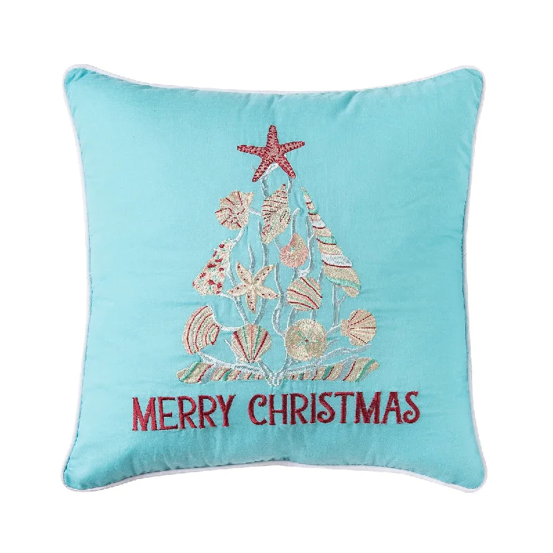 Soft and Fluffy Pillows for Bedroom ComfortMerry Christmas Seashells Aqua Pillow