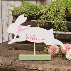 Bed skirts with a scalloped hem for a charming detail"Welcome" Jumping Bunny on Base