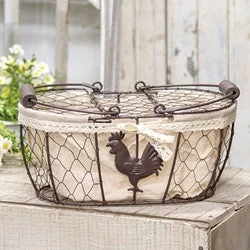 Linen bed skirts for a natural and rustic feelFabric Lined Chicken Wire Rooster Picnic Basket Linen bed skirts for a natural and rustic feelFabric Lined Chicken Wire Rooster Picnic Basket