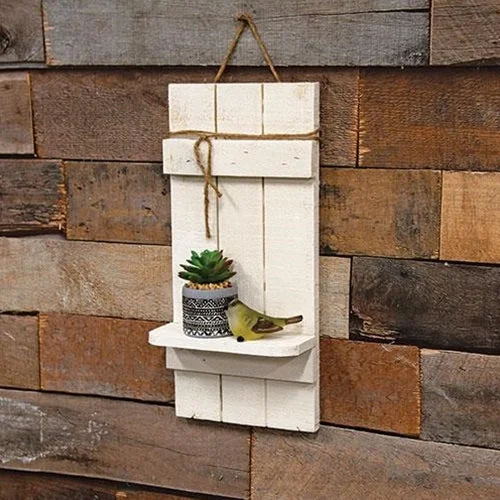 Bed skirts with a ruffled tiered designRustic White Wood Slat Shelf w/Jute Hanger