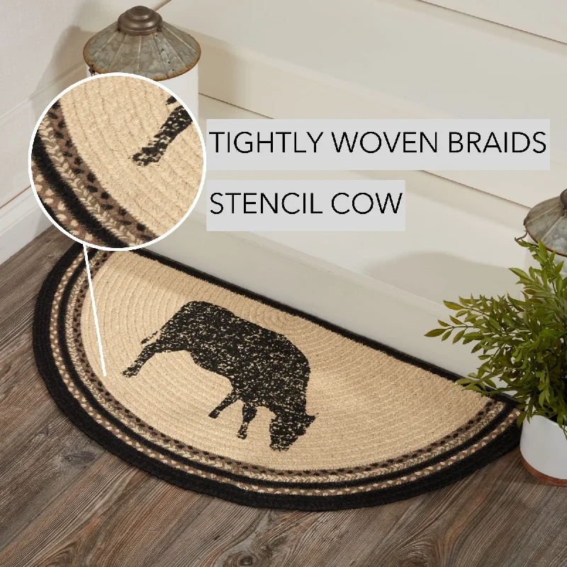 Polyester bed skirts for easy care and durabilitySawyer Mill Charcoal Cow Jute Rug Half Circle w/ Pad 16.5x33