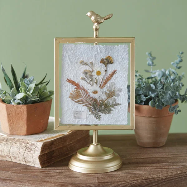 Full - size bed skirts with a gathered fabricGilded Pressed Botanical Stand - Corydalis and Chrysanthemum