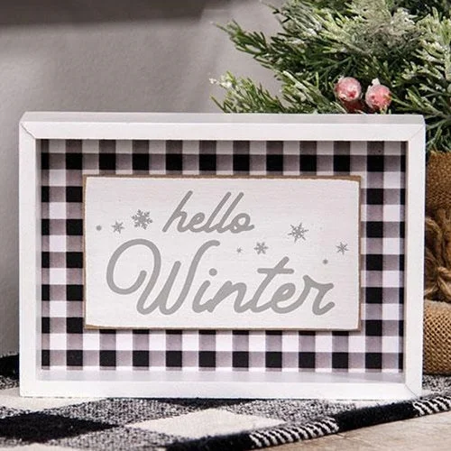 Bed skirts with a tie - back design for adjustabilityHello Winter Buffalo Check Shadowbox Sign Bed skirts with a tie - back design for adjustabilityHello Winter Buffalo Check Shadowbox Sign