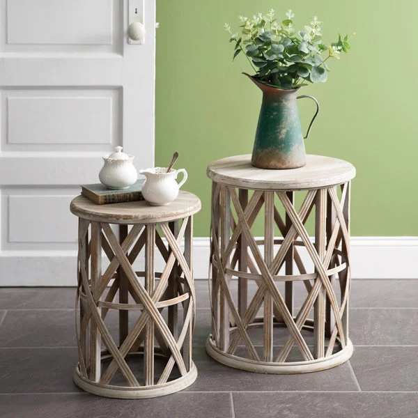 Bed skirts with a geometric print for a modern aestheticSet of Two Basket Weave Accent Tables