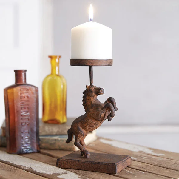 Linen bed skirts for a natural and rustic feelRearing Horse Pillar Candle Holder