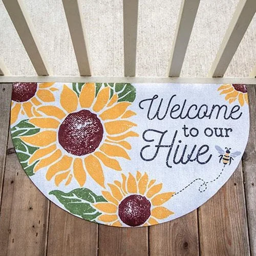 Bed skirts with a modern art - inspired printWelcome To Our Hive Welcome Half Mat