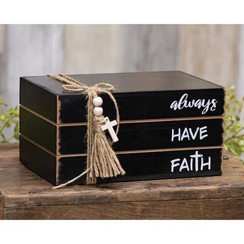 Bed skirts with a modern art - inspired printAlways Have Faith Wooden Book Stack