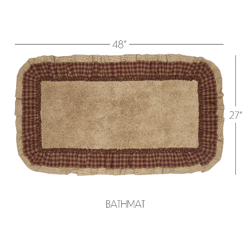 Bed skirts with a vintage - inspired patternBurlap Natural w/ Burgundy Check Bathmat 27x48