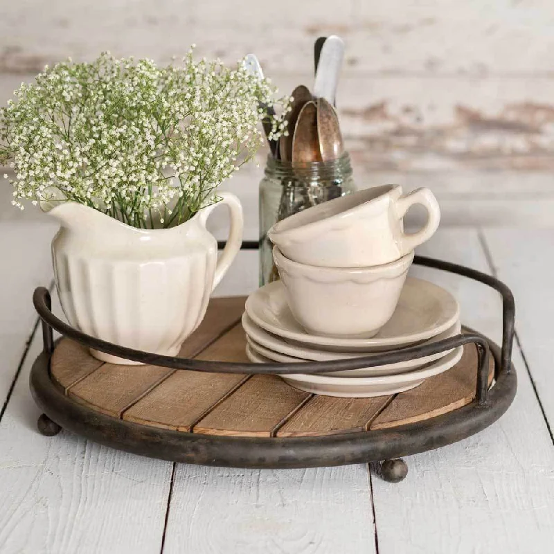 Bed skirts with a contemporary styleRound Wood Plank Tray
