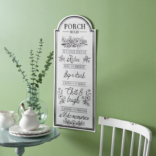 Bed skirts with a metallic thread for a touch of glamourSmall Porch Rules Sign