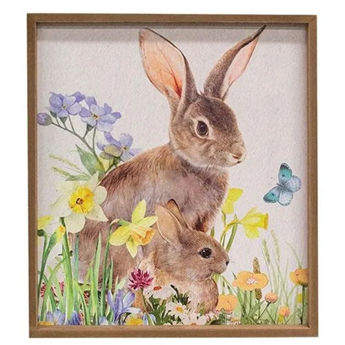 Bed skirts with a eco - friendly materialEaster Bunnies in Spring Flowers Wood Framed Sign