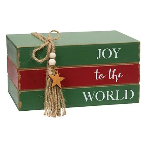 Bed skirts with a ruffled tiered designJoy to the World Wooden Stacked Books