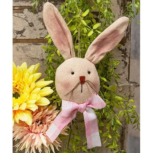 Twin - size bed skirts for a single bedPrimitive Stuffed Bunny Head Ornament w/Pink & White Buffalo Check Bow