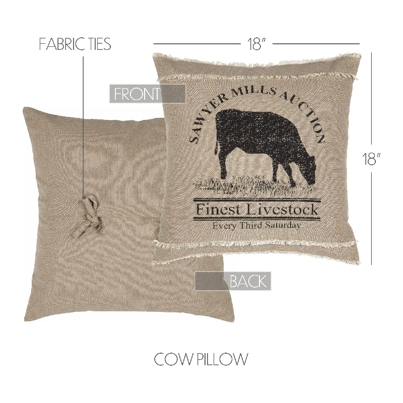Bed skirts with a satin finish for a shiny appearanceSawyer Mill Charcoal Cow Pillow 18x18