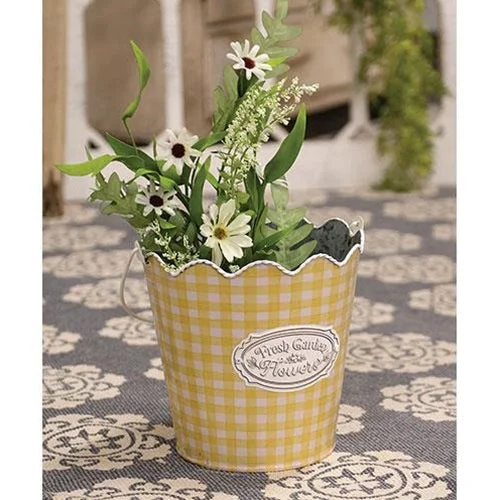 Bed skirts in pastel shades for a delicate lookFresh Garden Flowers Yellow Gingham Bucket