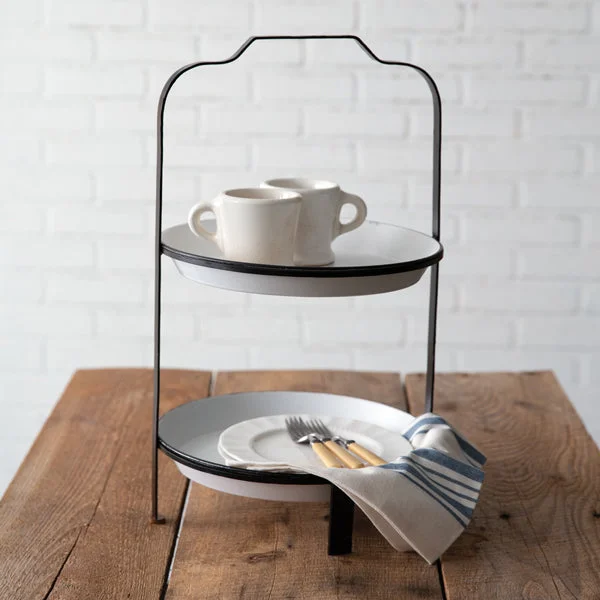 Bed skirts with a geometric print for a modern aestheticTwo-Tier White and Black Metal Tray