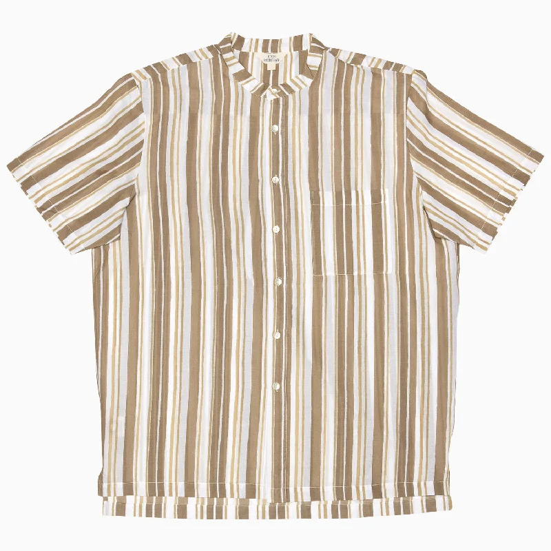 Cotton Pillows for Natural ComfortSand Stripe Nehru Short Sleeve Shirt