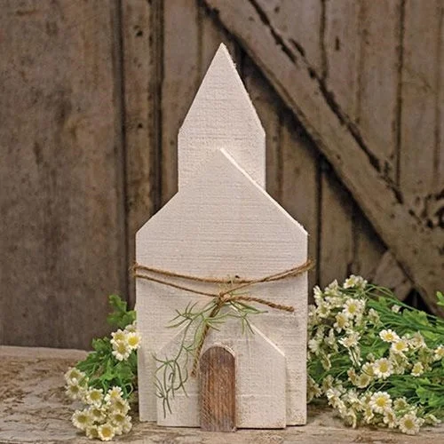 Bed skirts with a contemporary styleRustic White Wooden Layered Church w/Greenery