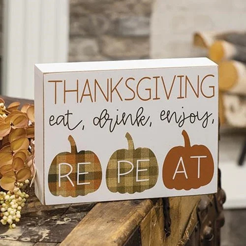 Full - size bed skirts with a gathered fabricEat Drink Enjoy Pumpkins Box Sign