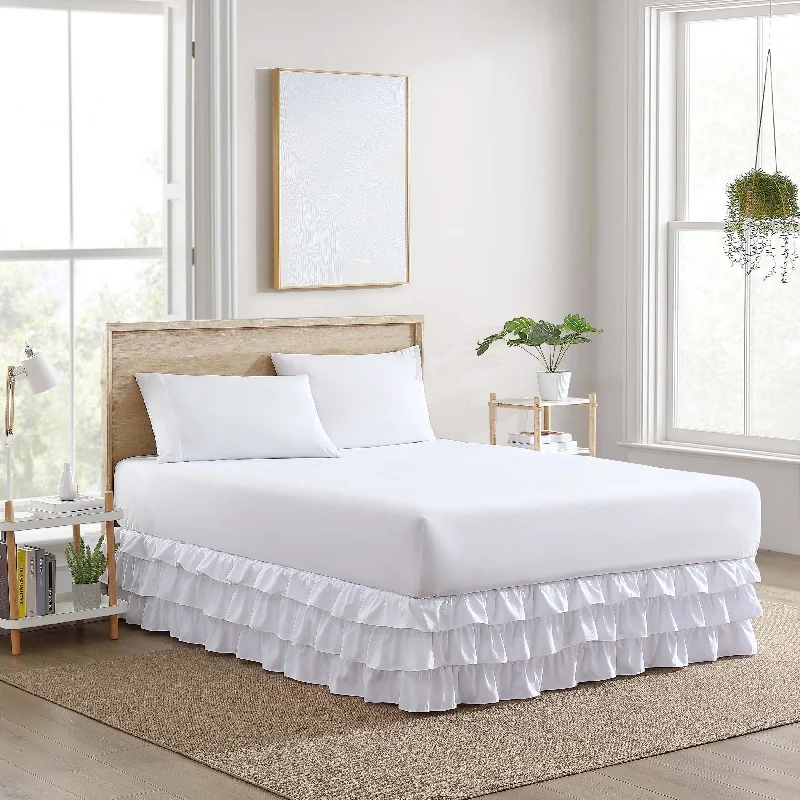 Polyester bed skirts for easy care and durabilityPoppy & Fritz Solid White Tiered Ruffle Bedskirt