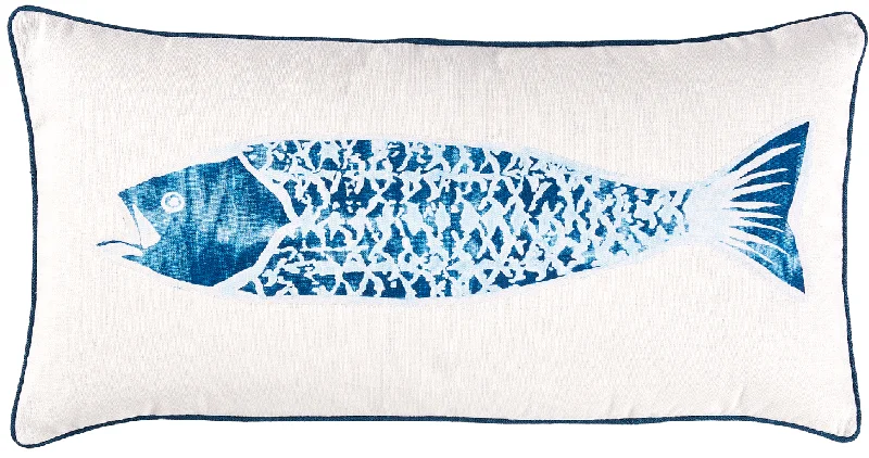 Round Pillows for Boho-Style InteriorsIt's Fishy Indigo Lumbar Pillow