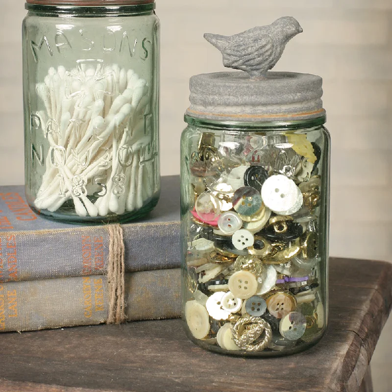 Bed skirts with a metallic thread for a touch of glamourPint Mason Jar With Songbird Lid - Barn Roof