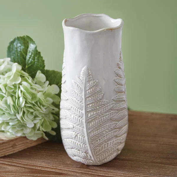 Bed skirts with a scalloped hem for a charming detailStoneware Fern Leaf Vase