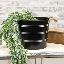 Bed skirts with a scalloped hem for a charming detailBlack Striped Metal Bucket w/Jute Handles Large Bed skirts with a scalloped hem for a charming detailBlack Striped Metal Bucket w/Jute Handles Large