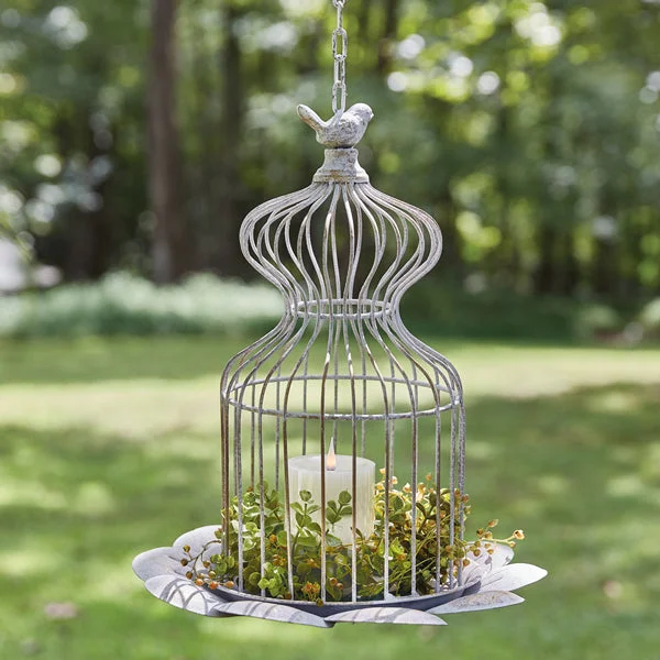 Bed skirts with a damask pattern for an elegant lookHanging Birdcage Decor