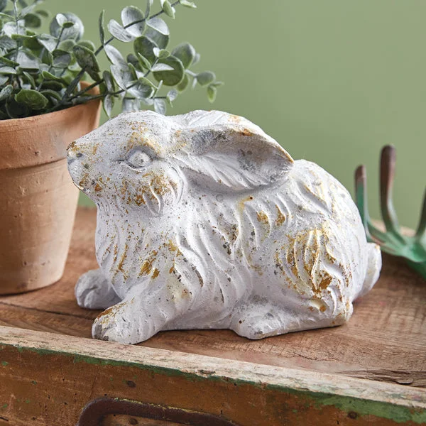 Bed skirts with a geometric cut - out designRustic Cottage Resting Bunny Figurine