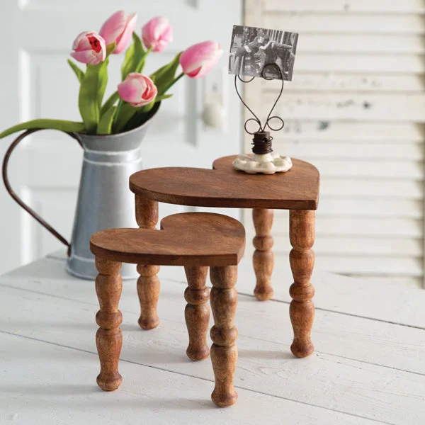Bed skirts with a mermaid - themed printSet of Two Tabletop Heart Stools - Natural