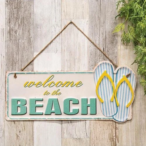 Checkered bed skirts for a classic patternWelcome To The Beach Flipflops Hanging Metal Sign