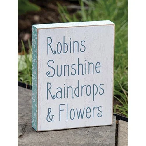 Bed skirts with a geometric print for a modern aestheticRobins Sunshine Raindrops & Flowers Distressed Wooden Block Sign Bed skirts with a geometric print for a modern aestheticRobins Sunshine Raindrops & Flowers Distressed Wooden Block Sign