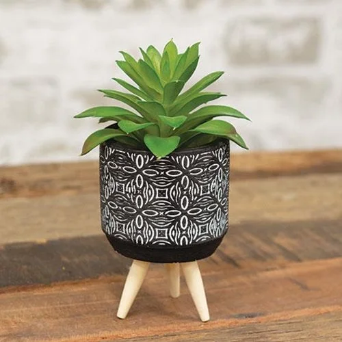 Bed skirts with a damask pattern for an elegant lookMini Black Flower Boho Planter on Stand