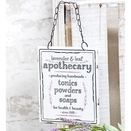 Queen - size bed skirts with ruffled edgesLavender & Leaf Apothecary Hanging Metal Sign