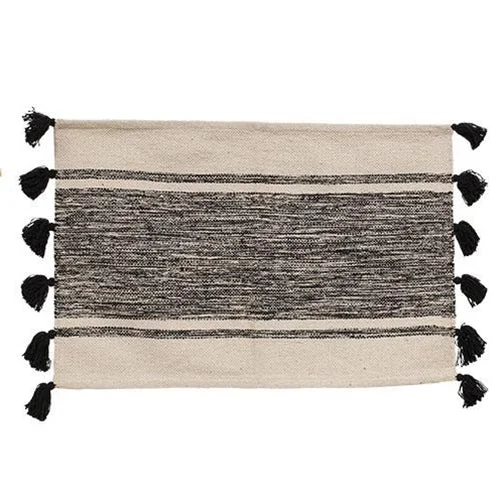 Bed skirts with a geometric cut - out designBlack Striped Tassel Rug