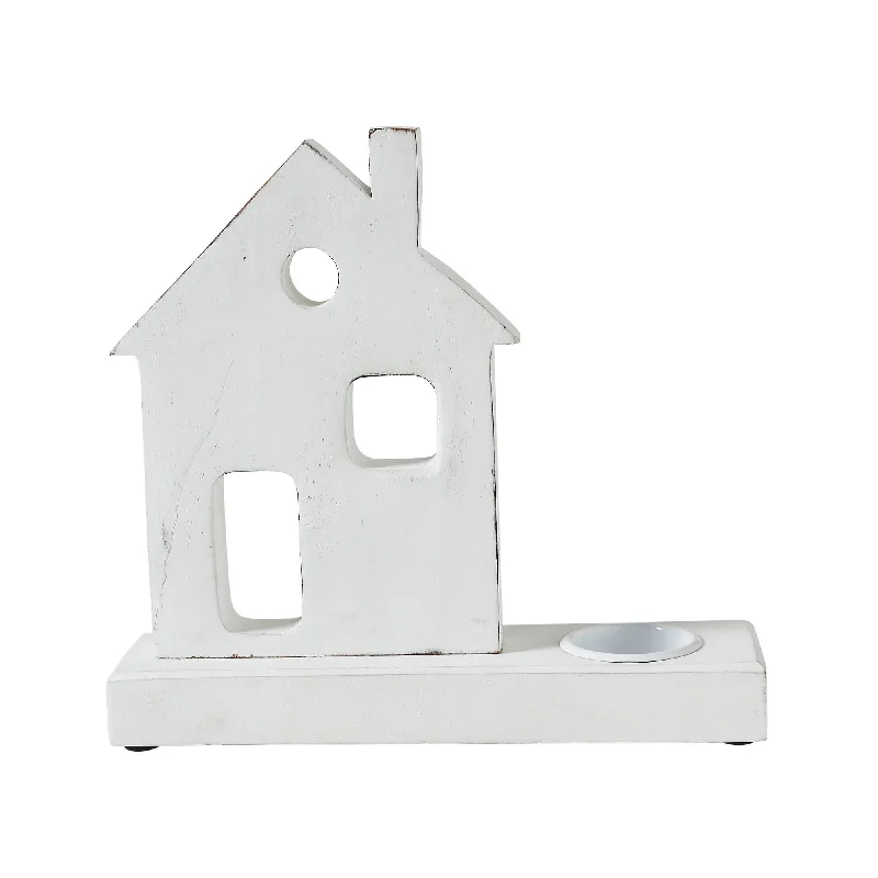 Full - size bed skirts with a gathered fabricTealight Holder Village House White 9x8.25x2.5