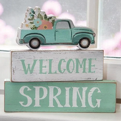 Bed skirts with a vintage - inspired pattern3/Set Welcome Spring Blocks w/Flower Truck