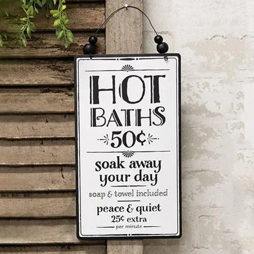 Bed skirts with a child - friendly printHot Baths Sign w/Beaded Hanger